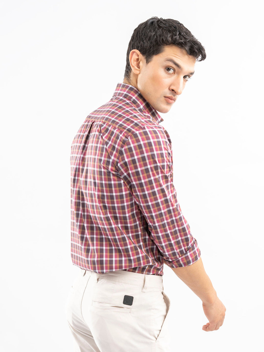 Brumano Ready To Wear Shirts Men 1 Piece Cotton Pink & Brown Gingham Checkered Shirt 0-31-025-4545 - Summer Collection