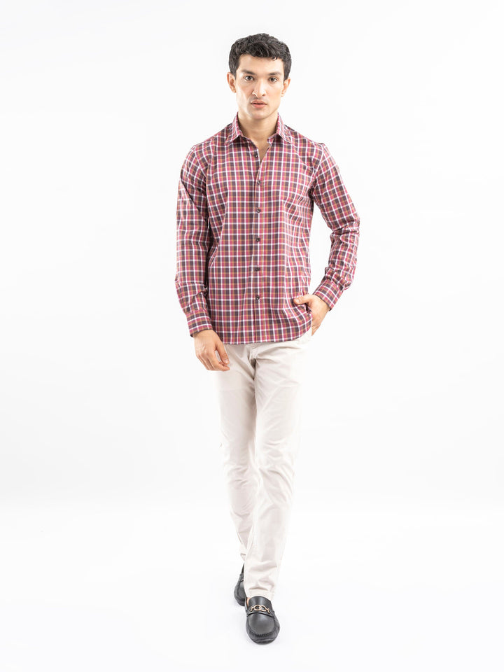 Brumano Ready To Wear Shirts Men 1 Piece Cotton Pink & Brown Gingham Checkered Shirt 0-31-025-4545 - Summer Collection
