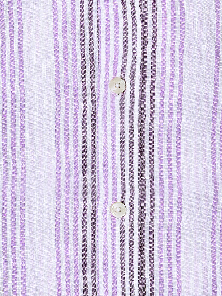 Brumano Ready To Wear Shirts Men 1 Piece Cotton Pink & Purple 100% Linen Striped Shirt 0-31-024-3281 - Summer Collection