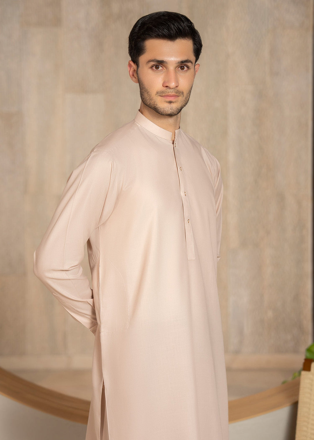 Buraq Men RTW Solids Wash N Wear Kurta Shalwar Suit Pinkish Brown Casual Collection