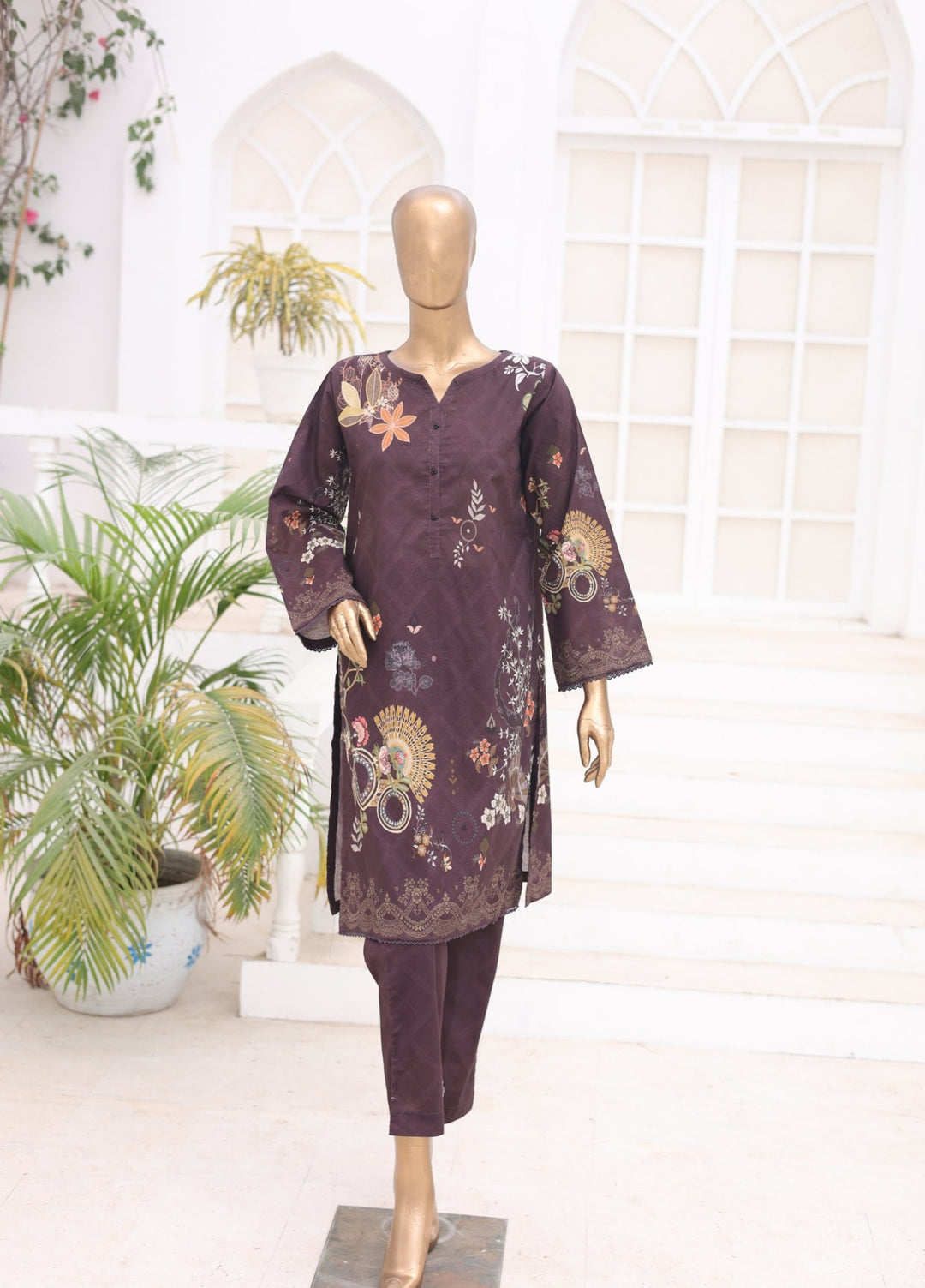 Suntex Fabrics Women RTW Printed Lawn 2 Piece Suit Plum - Casual Collection