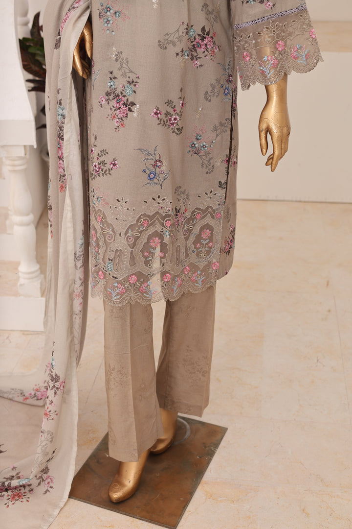 Suntex Fabrics Women RTW Printed Lawn 3 Piece Suit Laser Greige Eid Collection