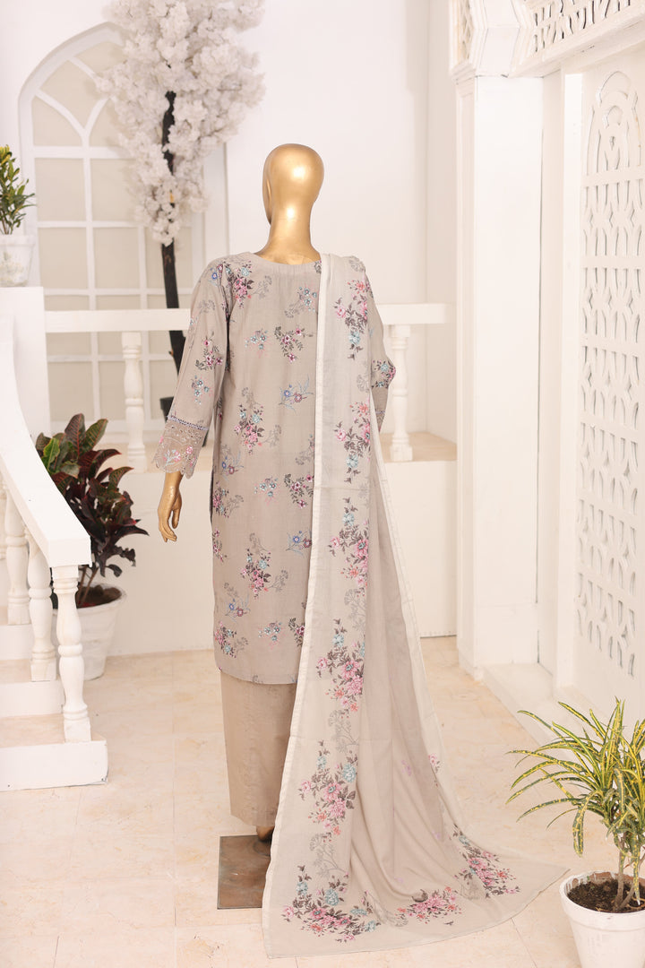 Suntex Fabrics Women RTW Printed Lawn 3 Piece Suit Laser Greige Eid Collection