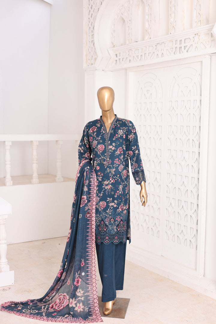 Suntex Fabrics Women RTW Printed Lawn 3 Piece Suit Laser Teal Eid Collection