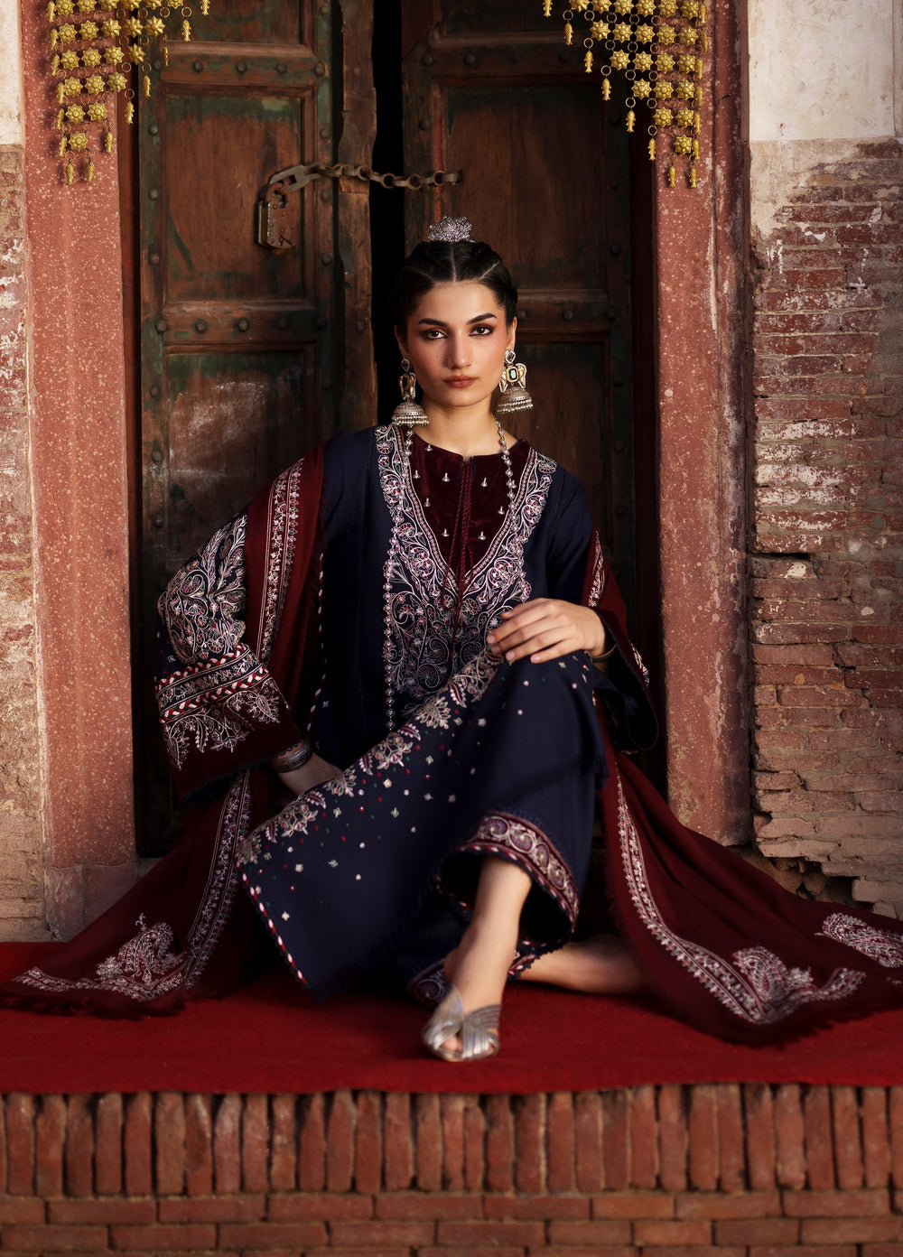 Gulnar by Bin Ilyas Unstitched Embroidered Karandi 3 Piece Suit BI26UGK 1014B - Festive Collection