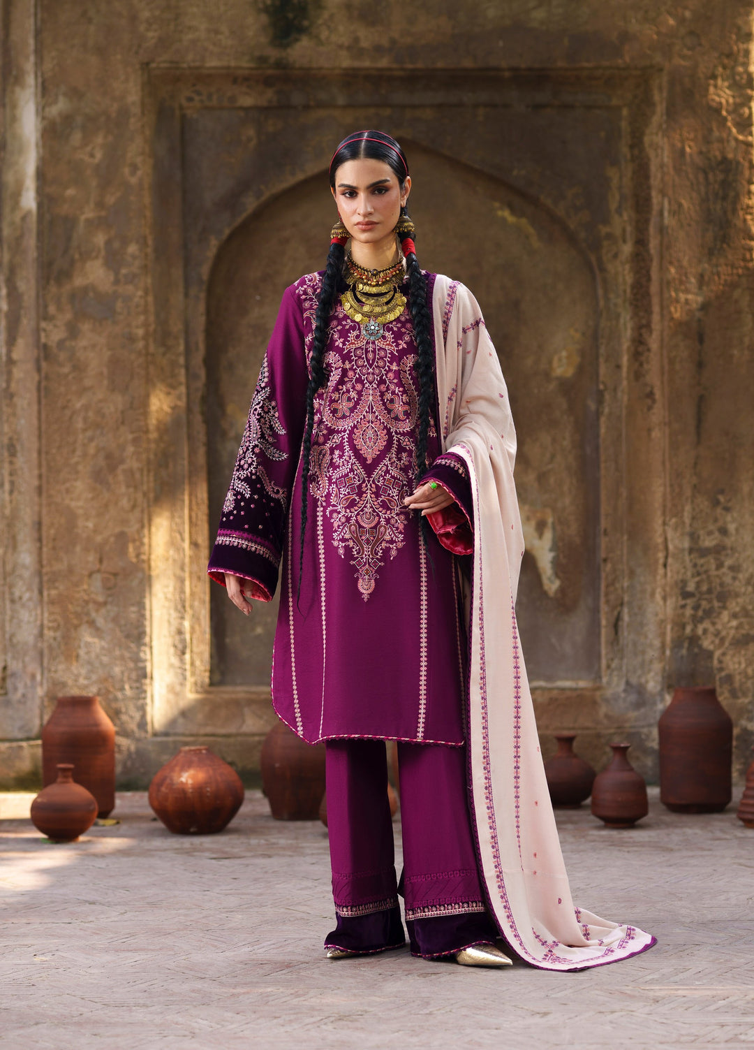 Gulnar by Bin Ilyas Unstitched Embroidered Karandi 3 Piece Suit BI26UGK 1013A - Festive Collection