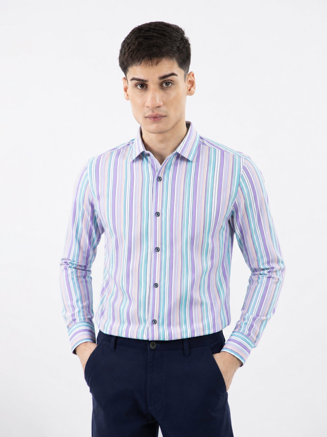 Brumano Mens RTW Solids Linen Shirt Purple N Peach Casual Collection
