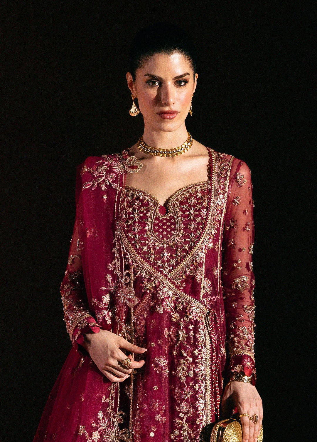 Elirah by Qalamkar Unstitched Embroidered Net 3 Piece Suit QLK26UE Cleo QMF-02 - Wedding Collection