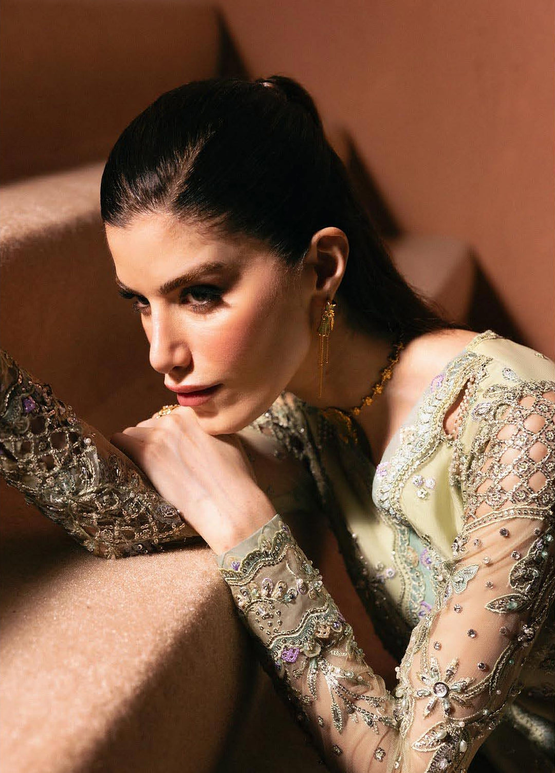 Elirah by Qalamkar Unstitched Embroidered Net 3 Piece Suit QLK26UE Romée QMF-05 - Wedding Collection
