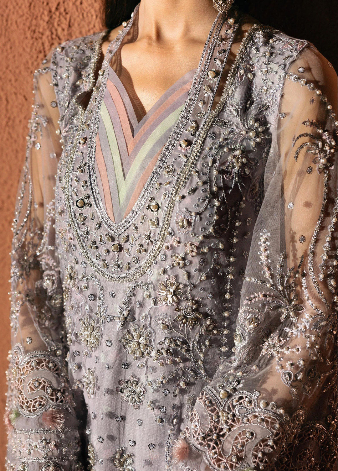 Elirah by Qalamkar Unstitched Embroidered Net 3 Piece Suit QLK26UE Romilly QMF-08 - Wedding Collection