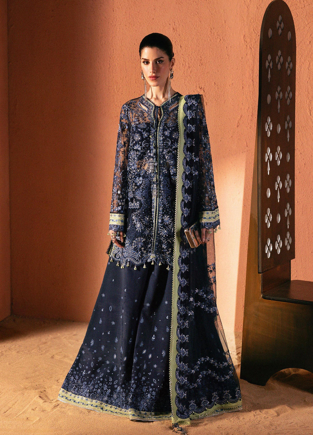 Elirah by Qalamkar Unstitched Embroidered Net 3 Piece Suit QLK26UE Sloane QMF-06 - Wedding Collection