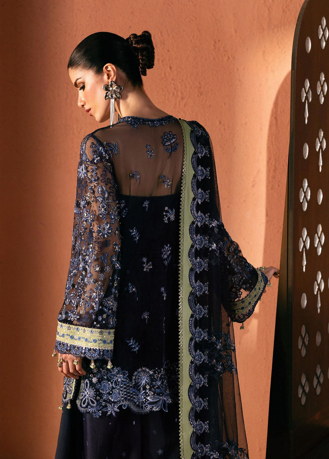 Elirah by Qalamkar Unstitched Embroidered Net 3 Piece Suit QLK26UE Sloane QMF-06 - Wedding Collection