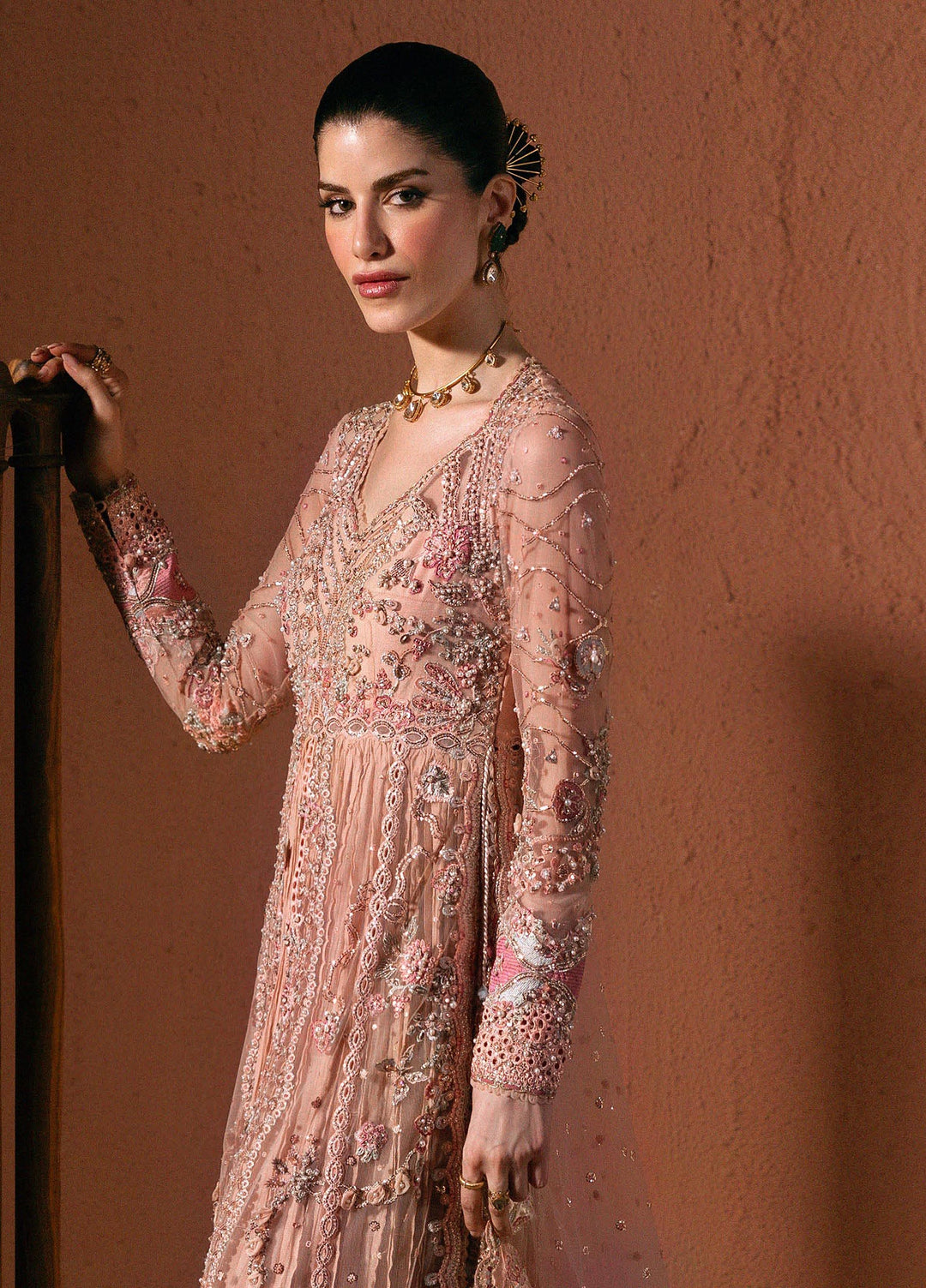 Elirah by Qalamkar Unstitched Embroidered Net 3 Piece Suit QLK26UE Zelie QMF-04 - Wedding Collection