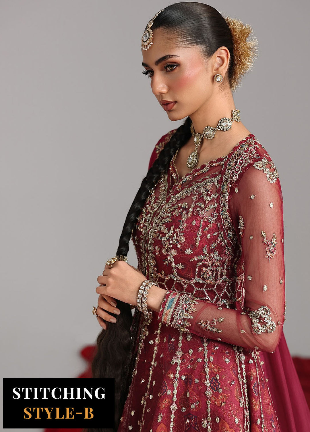Shadmani by Qalamkar Embroidered Net Suits Unstitched 3 Piece QLM25SW RH-01 Jahan - Wedding Collection