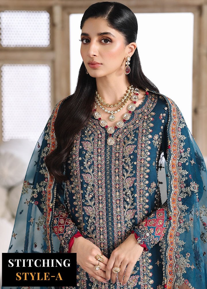 Shadmani by Qalamkar Embroidered Raw Silk Suits Unstitched 3 Piece QLM25SW RH-02 Neelam - Wedding Collection