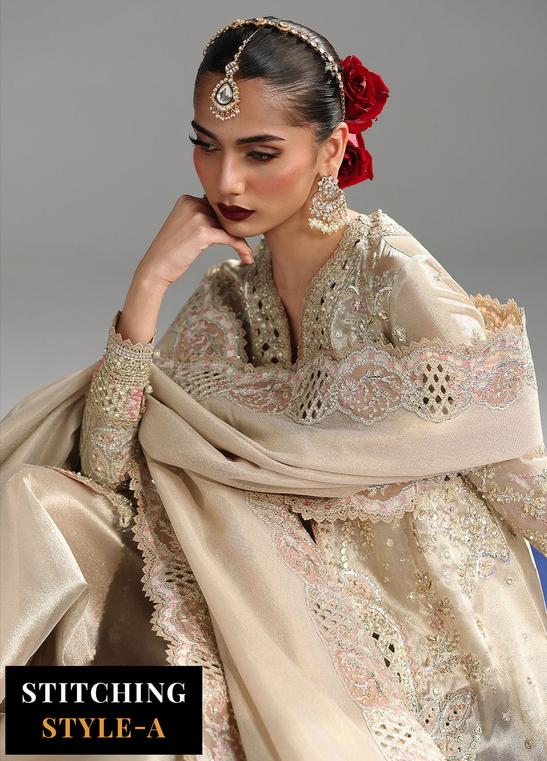Shadmani by Qalamkar Embroidered Zari Tissue Suits Unstitched 3 Piece QLM25SW RH-07 Ameera - Wedding Collection