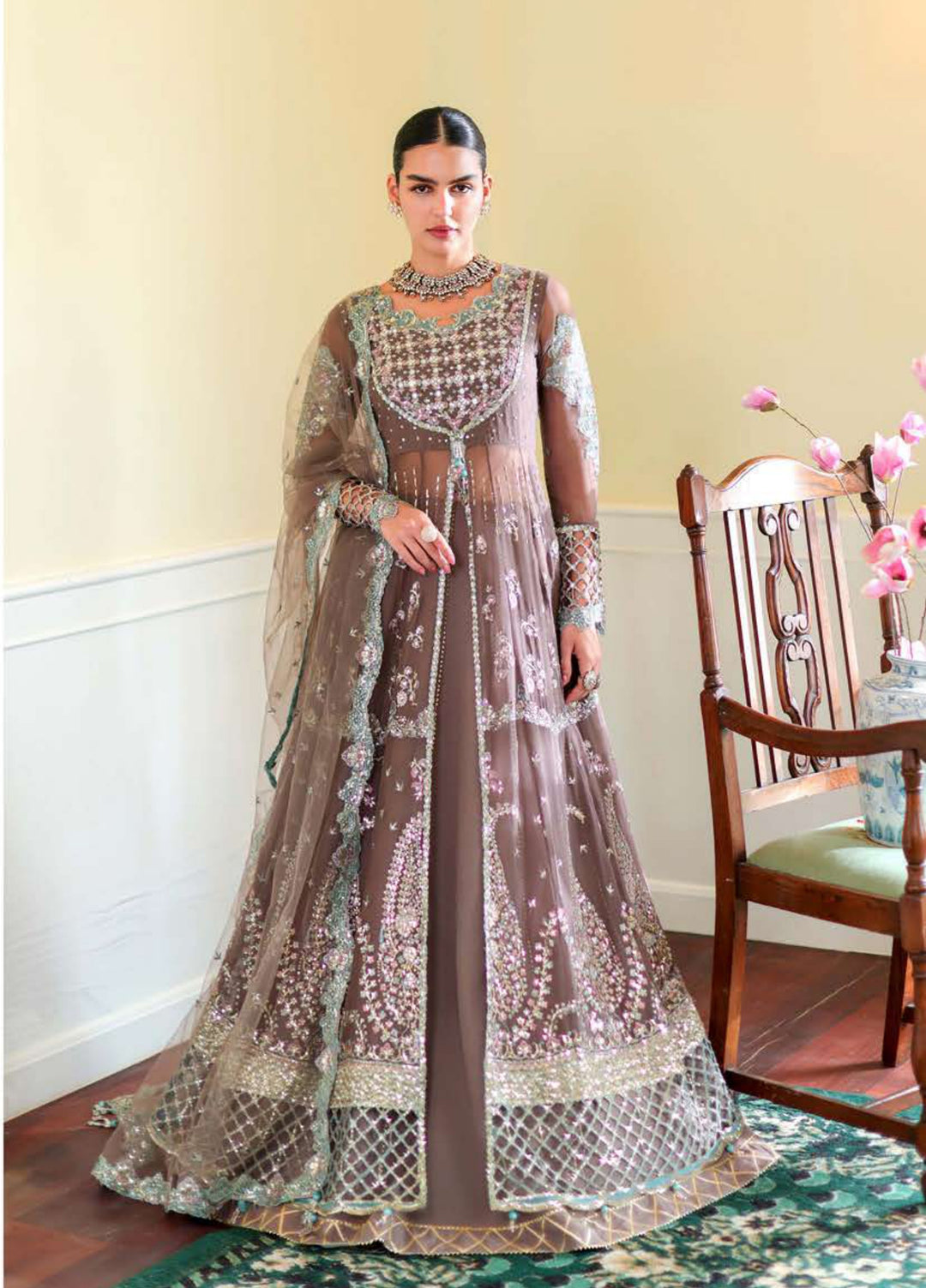 Whispers of Grace by Roheenaz Unstitched Embroidered Chiffon 3 Piece Suit RN26UWG Maeve RUNCH260203 - Wedding Collection