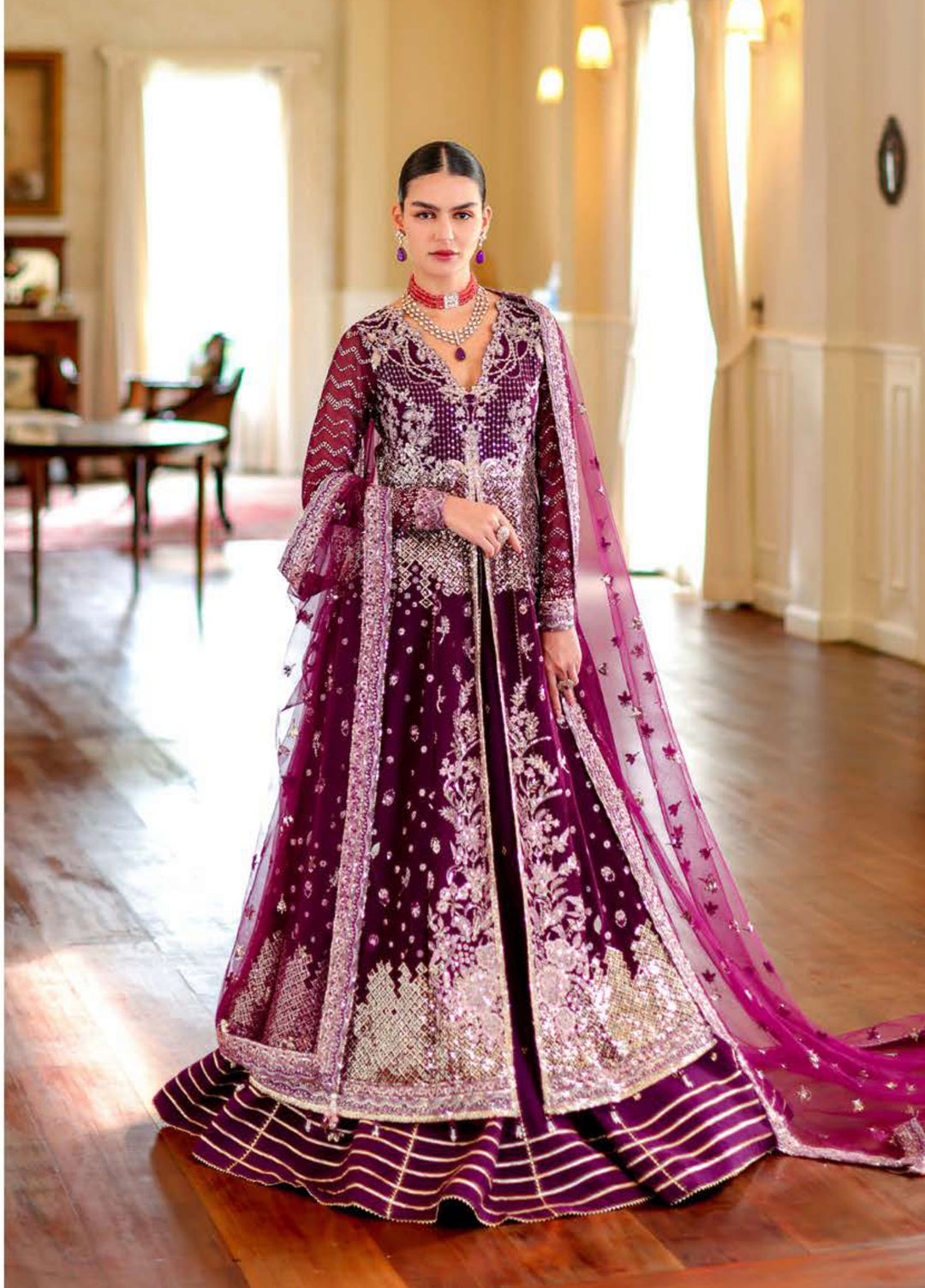 Whispers of Grace by Roheenaz Unstitched Embroidered Chiffon 3 Piece Suit RN26UWG Selen RUNCH260204 - Wedding Collection