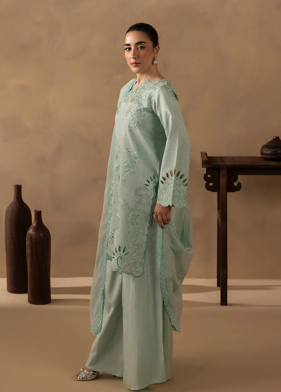 Silah by Rajbari Unstitched Embroidered Korean Silk 3 Piece Suit RB26US Celeste - Festive Collection