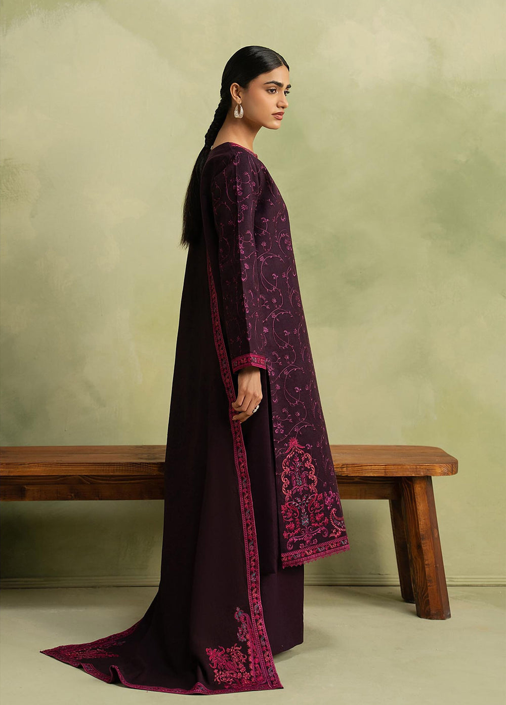 RajBari Exclusive Shawl Unstitched Embroidered Peach Leather 3 Piece Suit RB26UES 01 - Winter Collection