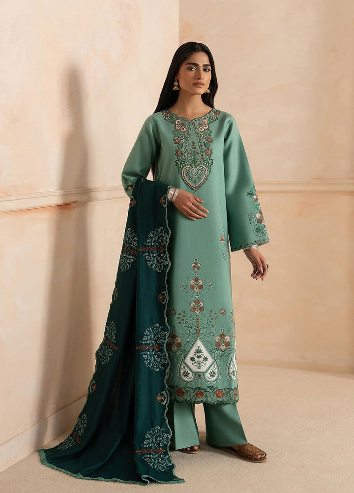 RajBari Exclusive Shawl Unstitched Embroidered Peach Leather 3 Piece Suit RB26UES 03 - Winter Collection
