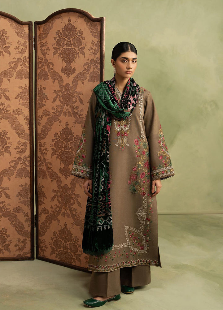 RajBari Exclusive Shawl Unstitched Embroidered Peach Leather 3 Piece Suit RB26UES 04 - Winter Collection