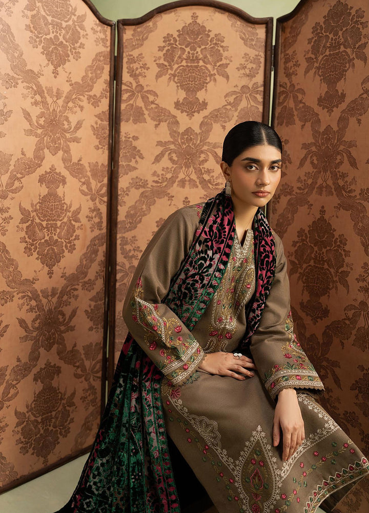 RajBari Exclusive Shawl Unstitched Embroidered Peach Leather 3 Piece Suit RB26UES 04 - Winter Collection