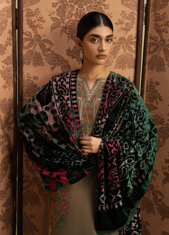 RajBari Exclusive Shawl Unstitched Embroidered Peach Leather 3 Piece Suit RB26UES 04 - Winter Collection