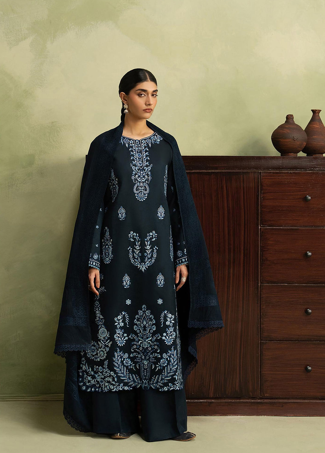 RajBari Exclusive Shawl Unstitched Embroidered Peach Leather 3 Piece Suit RB26UES 05 - Winter Collection