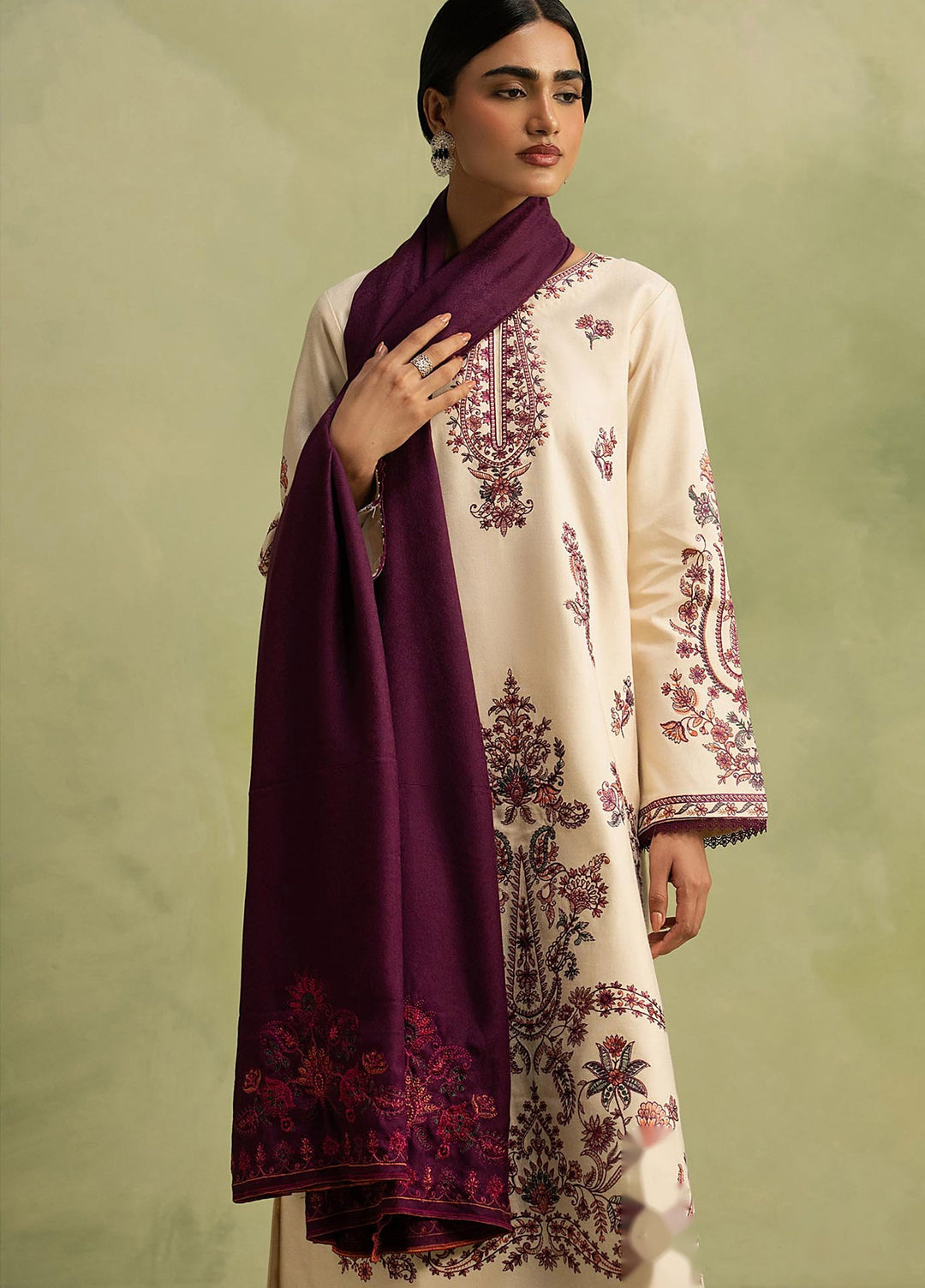 RajBari Exclusive Shawl Unstitched Embroidered Khaddar 3 Piece Suit RB26UES 10 - Winter Collection