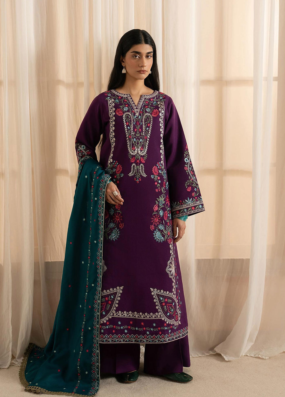 RajBari Exclusive Shawl Unstitched Embroidered Khaddar 3 Piece Suit RB26UES 11 - Winter Collection