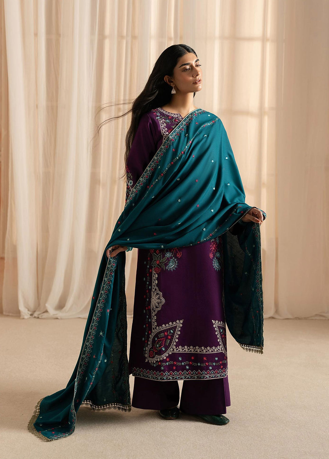 RajBari Exclusive Shawl Unstitched Embroidered Khaddar 3 Piece Suit RB26UES 11 - Winter Collection