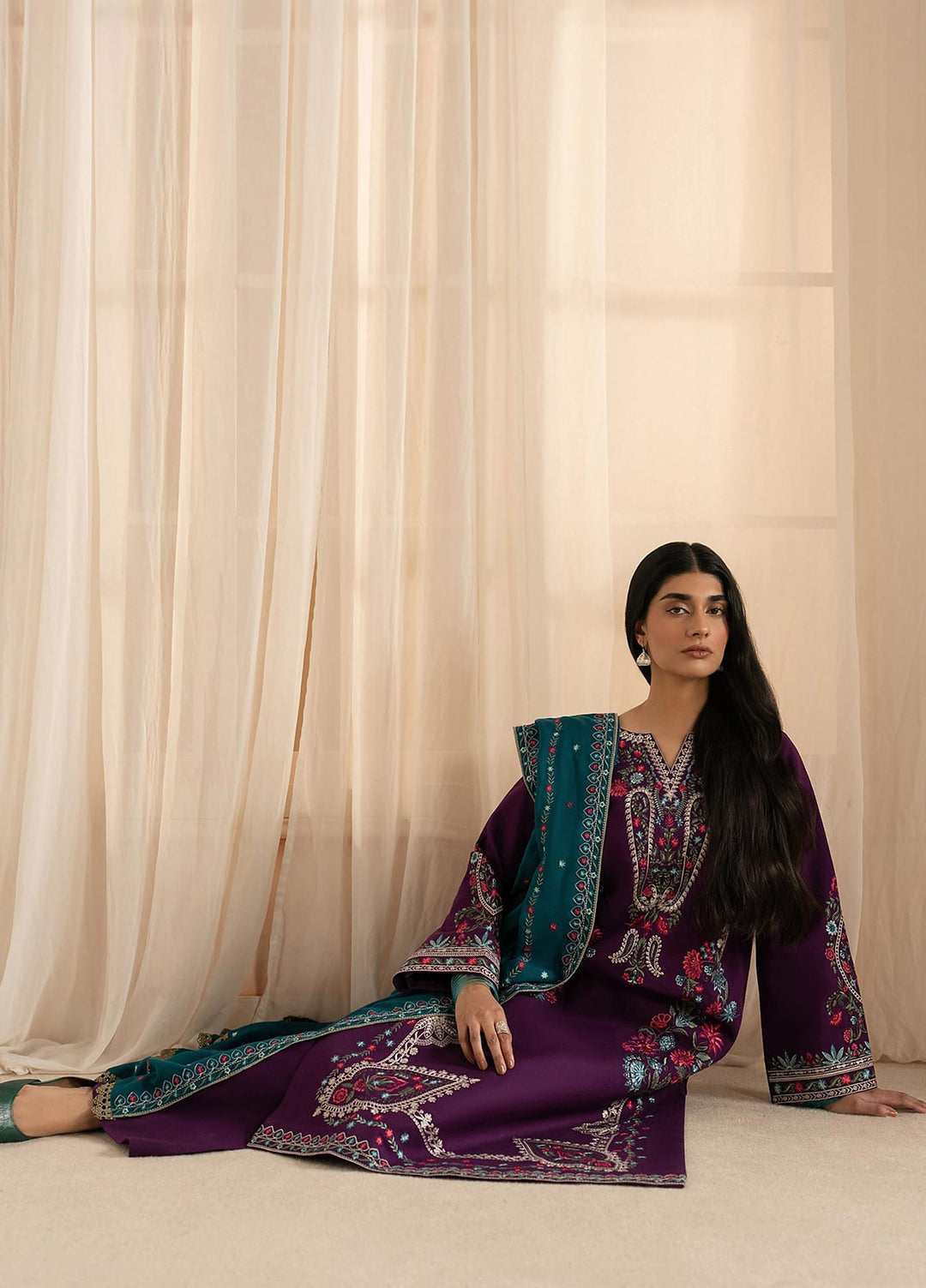 RajBari Exclusive Shawl Unstitched Embroidered Khaddar 3 Piece Suit RB26UES 11 - Winter Collection