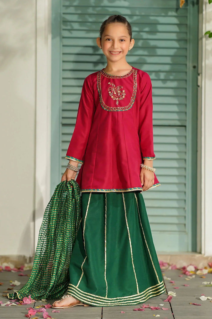 Ochre RTW Embroidered Girls 3 Piece Silk Hand Adda Work INMHD-06 - Winter Collection