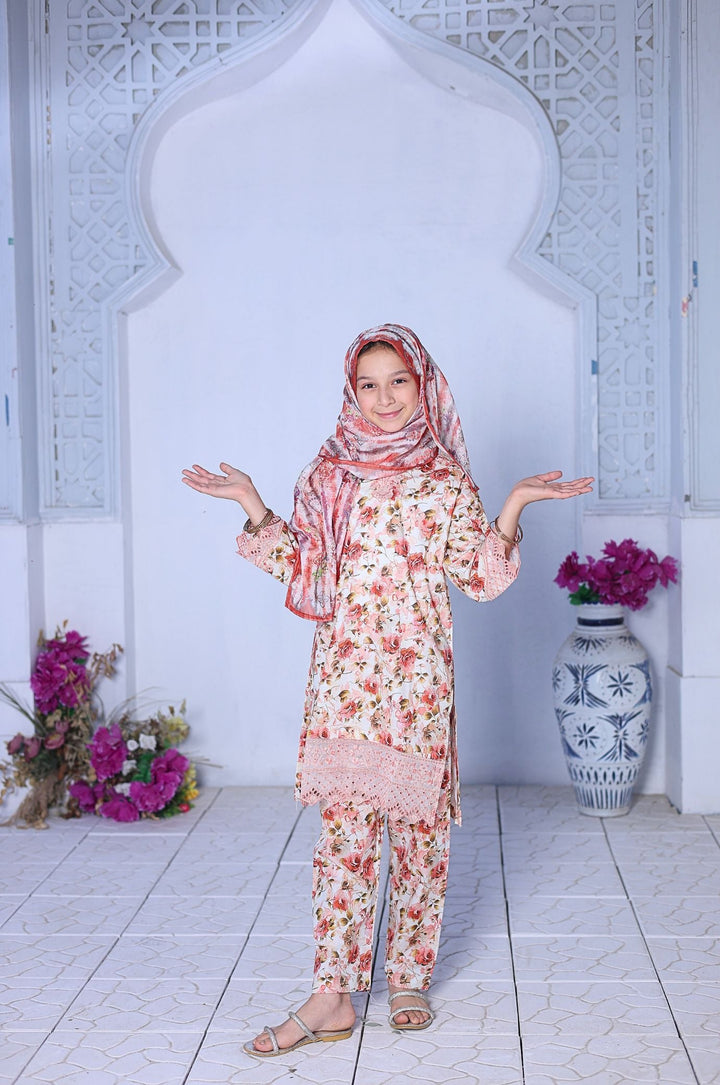 Me and Mummy by Suntex Fabrics RTW Embroidered Lawn 3 Piece Suit Off White-Girls Casual Collection