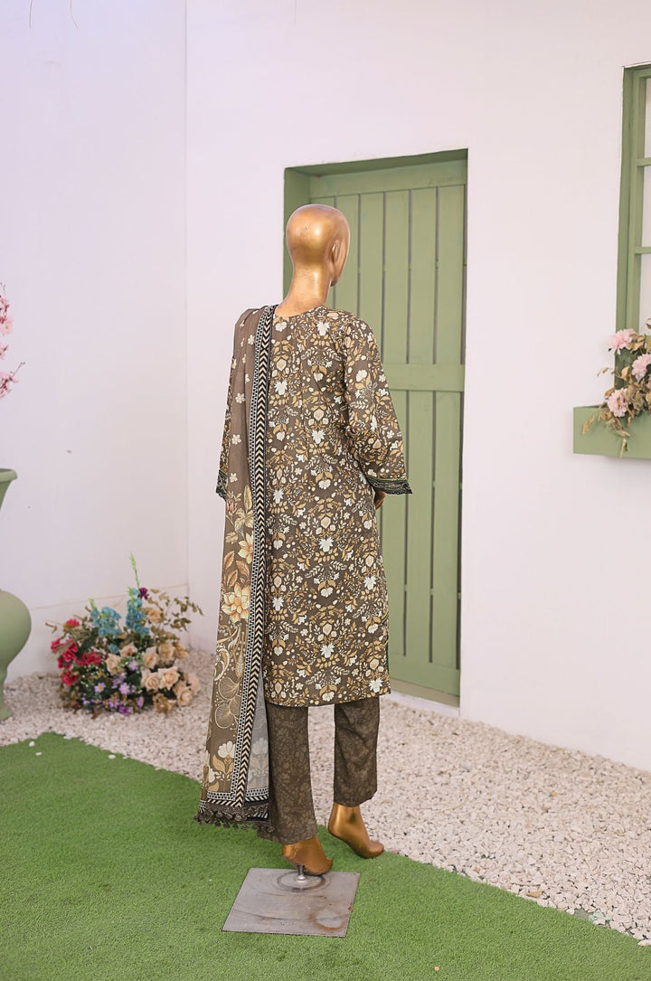 Me and Mummy by Suntex Fabrics RTW Embroidered Lawn 3 Piece Suit Olive Green-Women Casual Collection