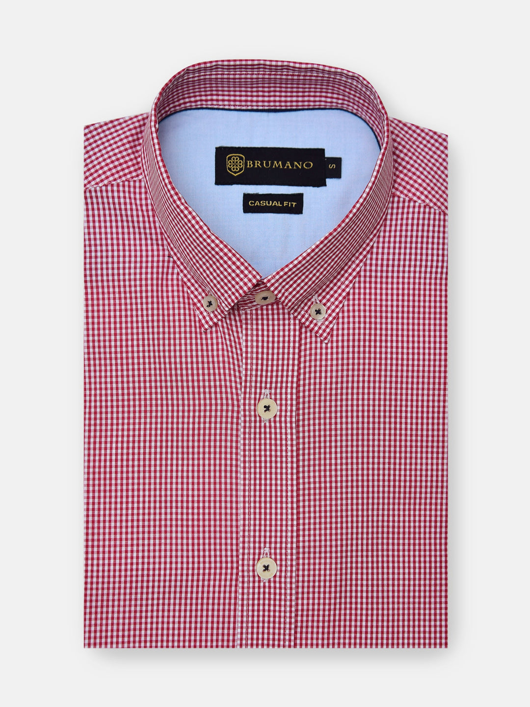 Brumano Ready To Wear Shirts Men 1 Piece Cotton Red Gingham Button Down Shirt 0-31-024-5089 - Summer Collection