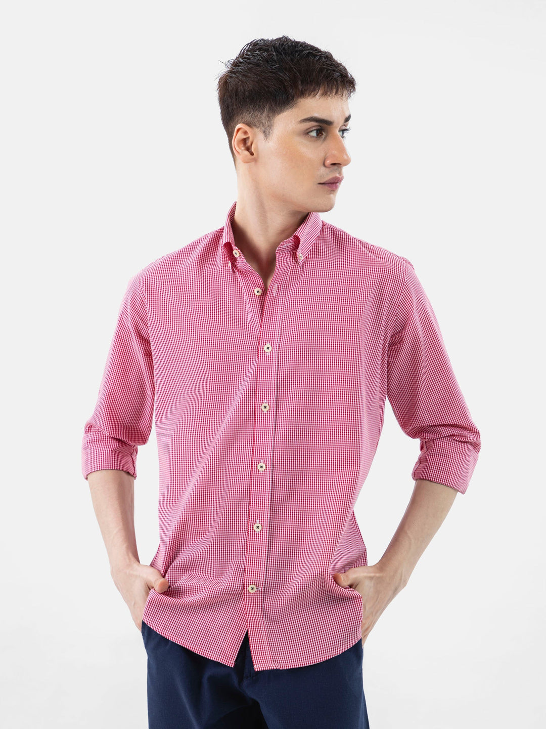 Brumano Ready To Wear Shirts Men 1 Piece Cotton Red Gingham Button Down Shirt 0-31-024-5089 - Summer Collection