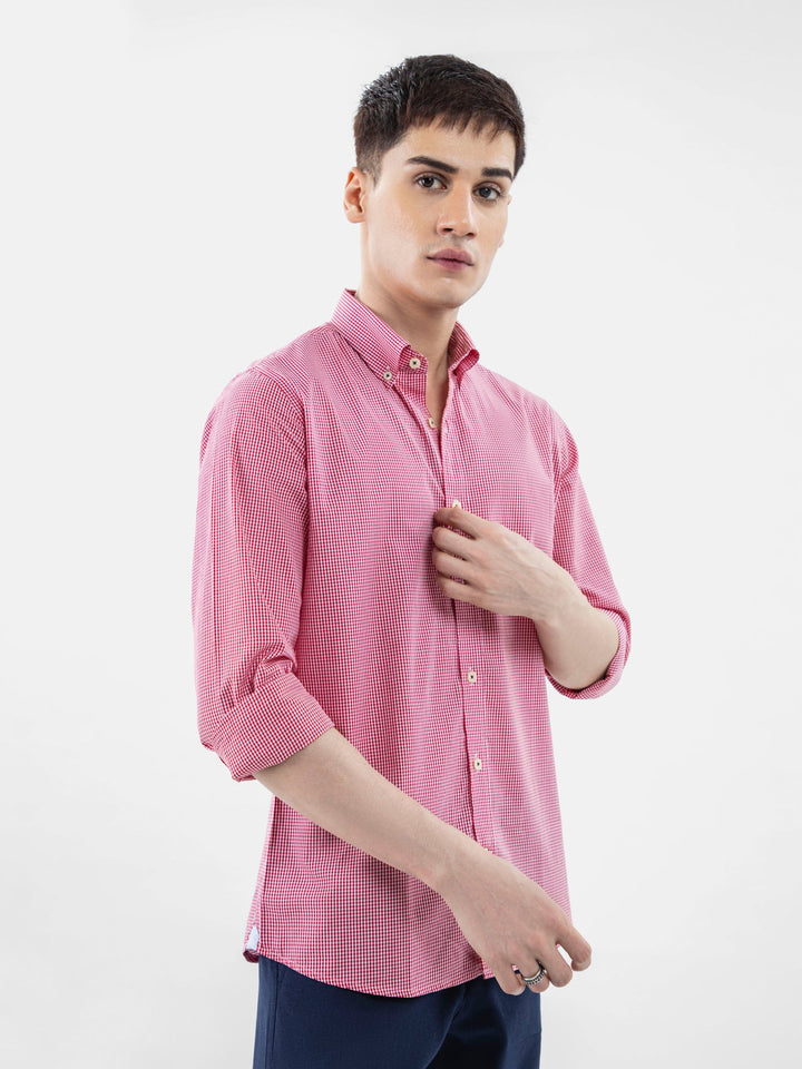 Brumano Ready To Wear Shirts Men 1 Piece Cotton Red Gingham Button Down Shirt 0-31-024-5089 - Summer Collection