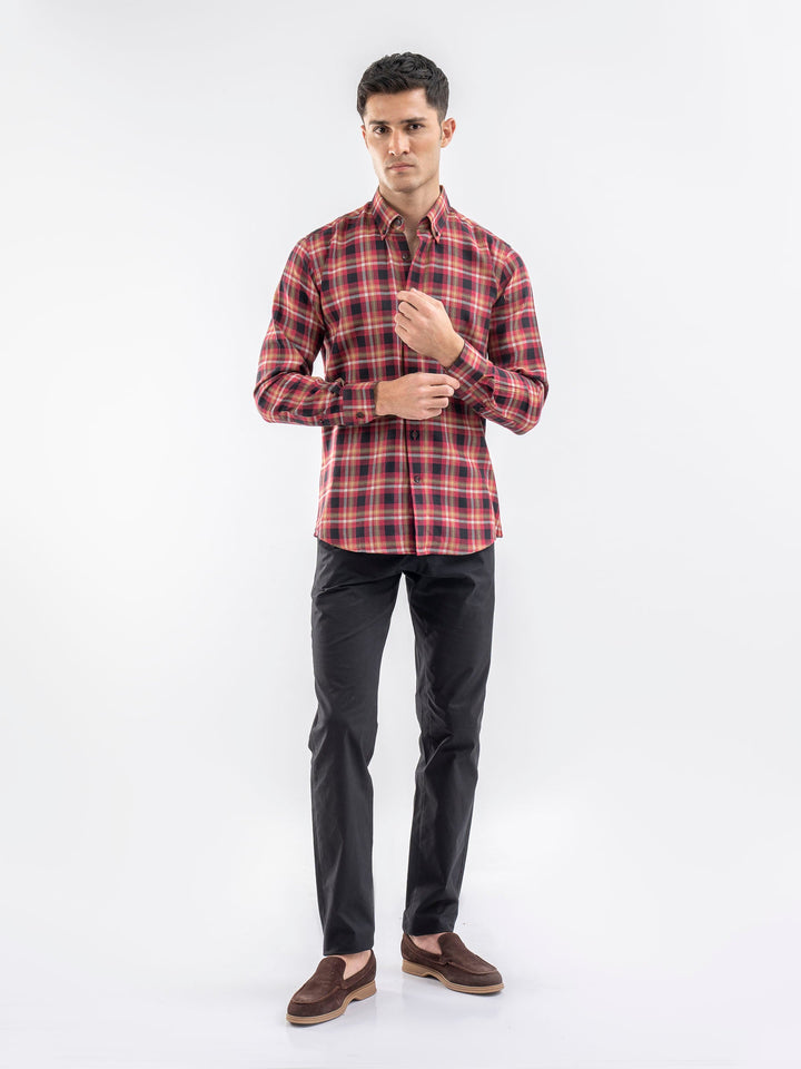 Brumano Ready To Wear Shirts Men 1 Piece Cotton Red Light Weight Checkered Shirt 0-31-025-3966 - Summer Collection