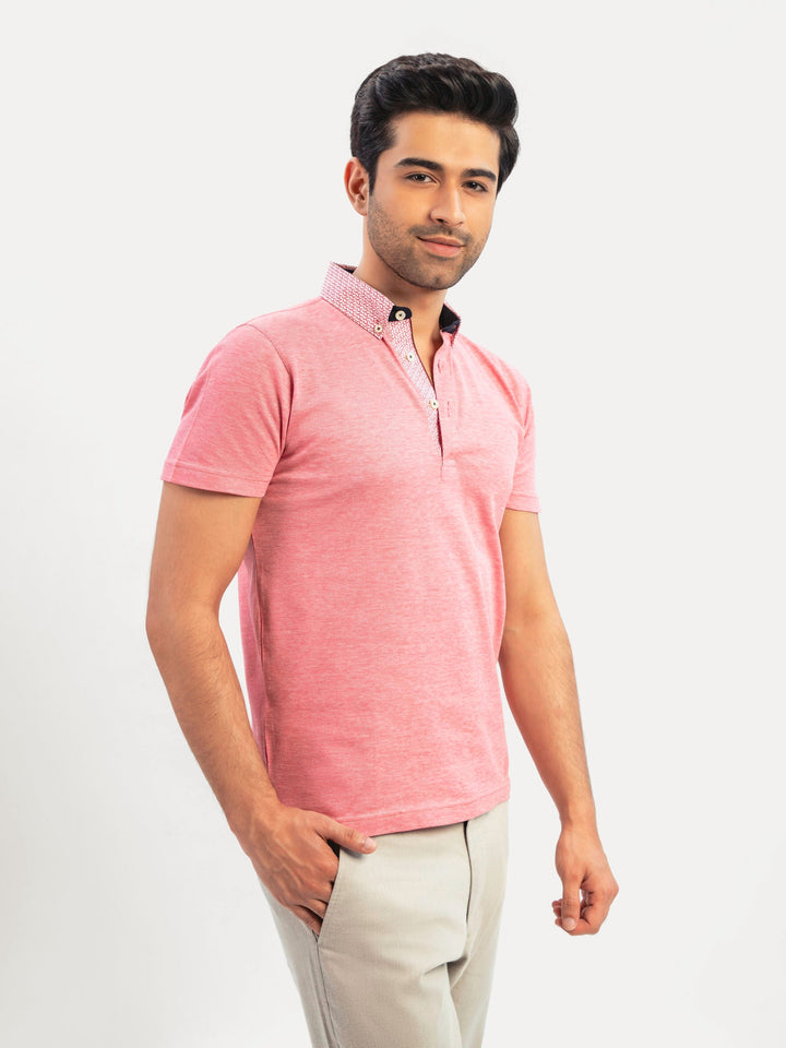 Brumano  Printed Cotton Polo Red Mercerized Pique Polo With Printed Collar