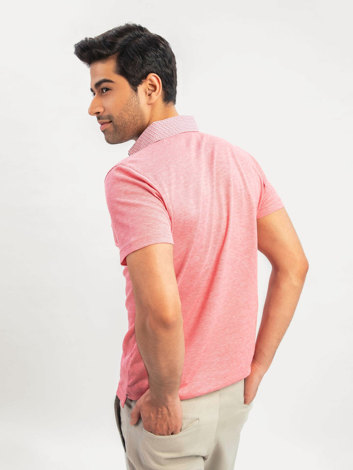 Brumano  Printed Cotton Polo Red Mercerized Pique Polo With Printed Collar