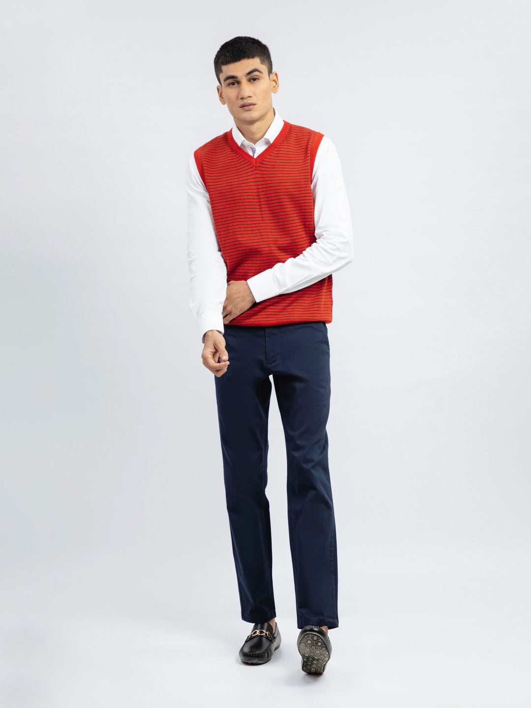 Brumano Ready to Wear Men Red Striped Wool Blended Sleeveless Sweater 0-22-023-2509-D-01 - Winter Collection