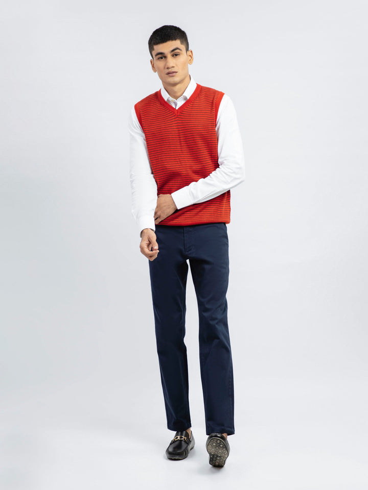 Brumano Ready to Wear Men Red Striped Wool Blended Sleeveless Sweater 0-22-023-2509-D-01 - Winter Collection