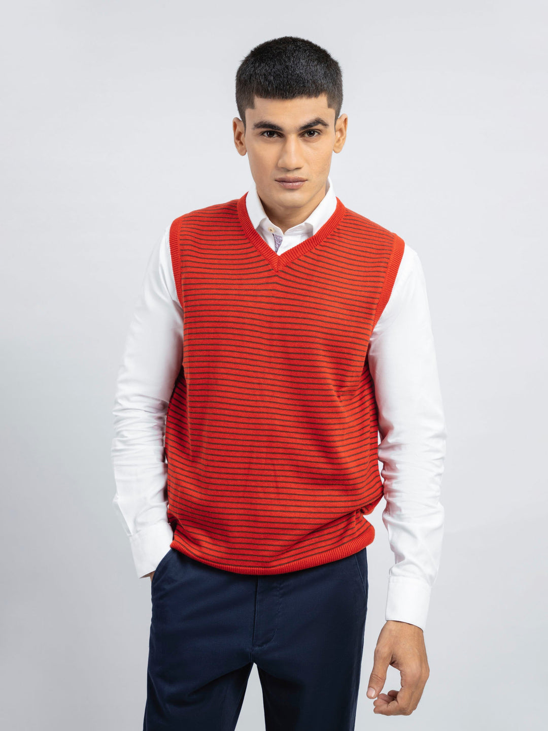 Brumano Ready to Wear Men Red Striped Wool Blended Sleeveless Sweater 0-22-023-2509-D-01 - Winter Collection