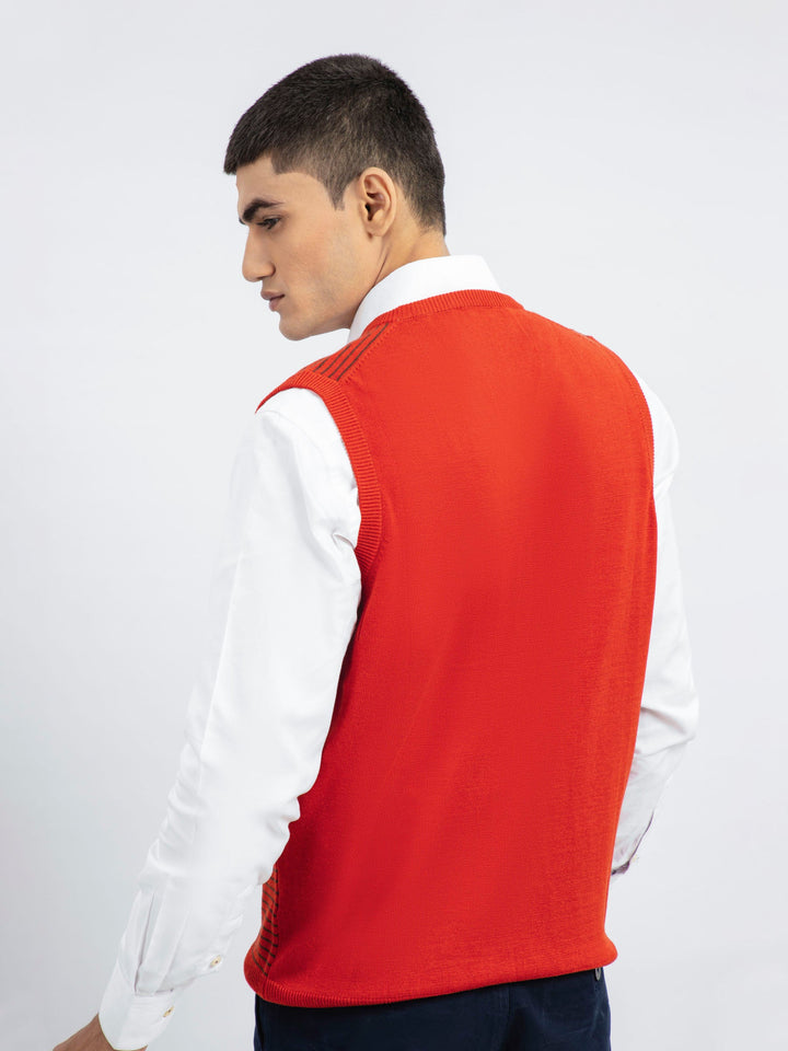 Brumano Ready to Wear Men Red Striped Wool Blended Sleeveless Sweater 0-22-023-2509-D-01 - Winter Collection