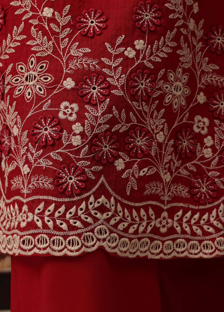 HZ Textiles RTW Chikankari Lawn 3 Piece Suit HZ26PCL RED GLOW SBE-3P-074 - Casual Collection