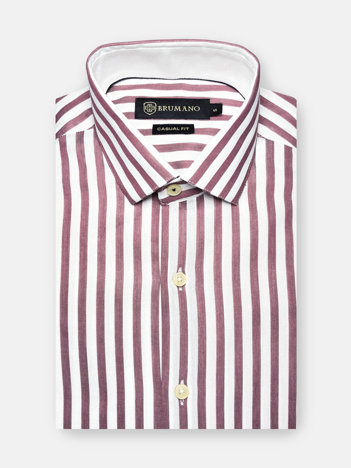 Brumano Ready To Wear Shirts Men 1 Piece Cotton Red & White Bengal Striped Formal Shirt 0-31-025-4508 - Summer Collection