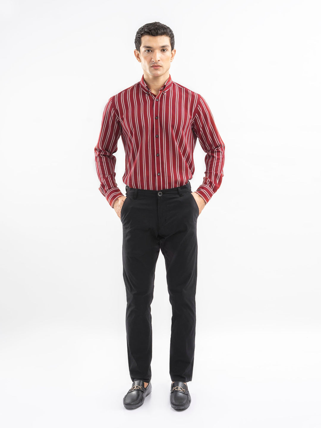 Brumano Ready To Wear Shirts Men 1 Piece Cotton Red & White Bold Striped Button Down Shirt 0-31-025-4404 - Summer Collection