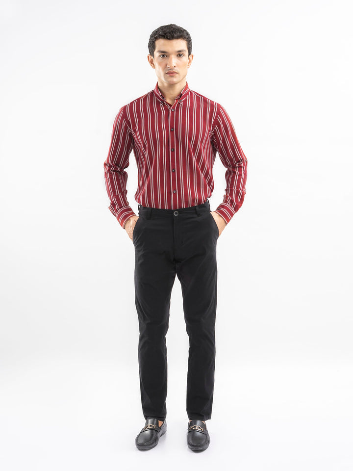 Brumano Ready To Wear Shirts Men 1 Piece Cotton Red & White Bold Striped Button Down Shirt 0-31-025-4404 - Summer Collection